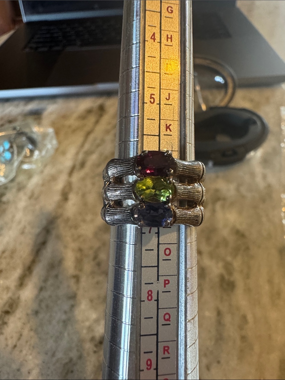Triple Stone Multicolor Sterling-Style Women's Ring - Green, Purple, Red